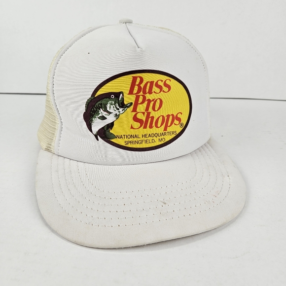 Vintage Bass Pro Shop Mesh Trucker Hat Cap Snapback White - Picture 1 of 5